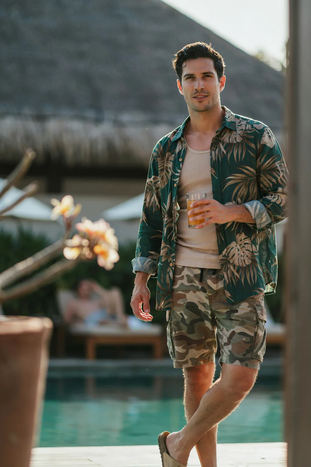 Camo Shorts with a Printed Resort Shirt