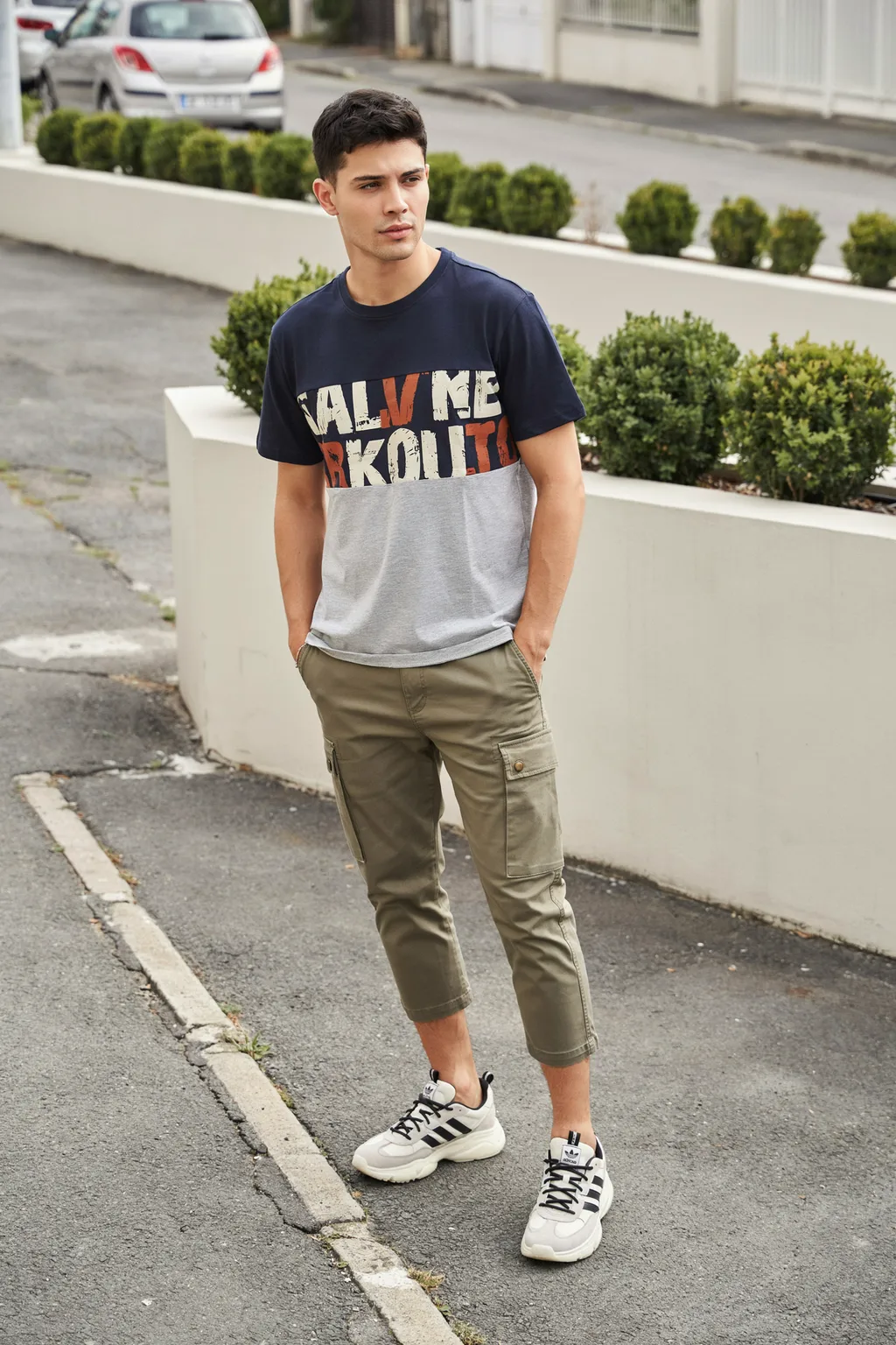 Cargo Shorts with a Colorblock Tee