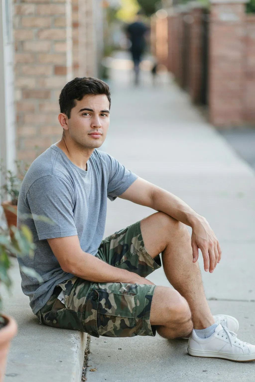 Grey Marl Tee with Camo Shorts