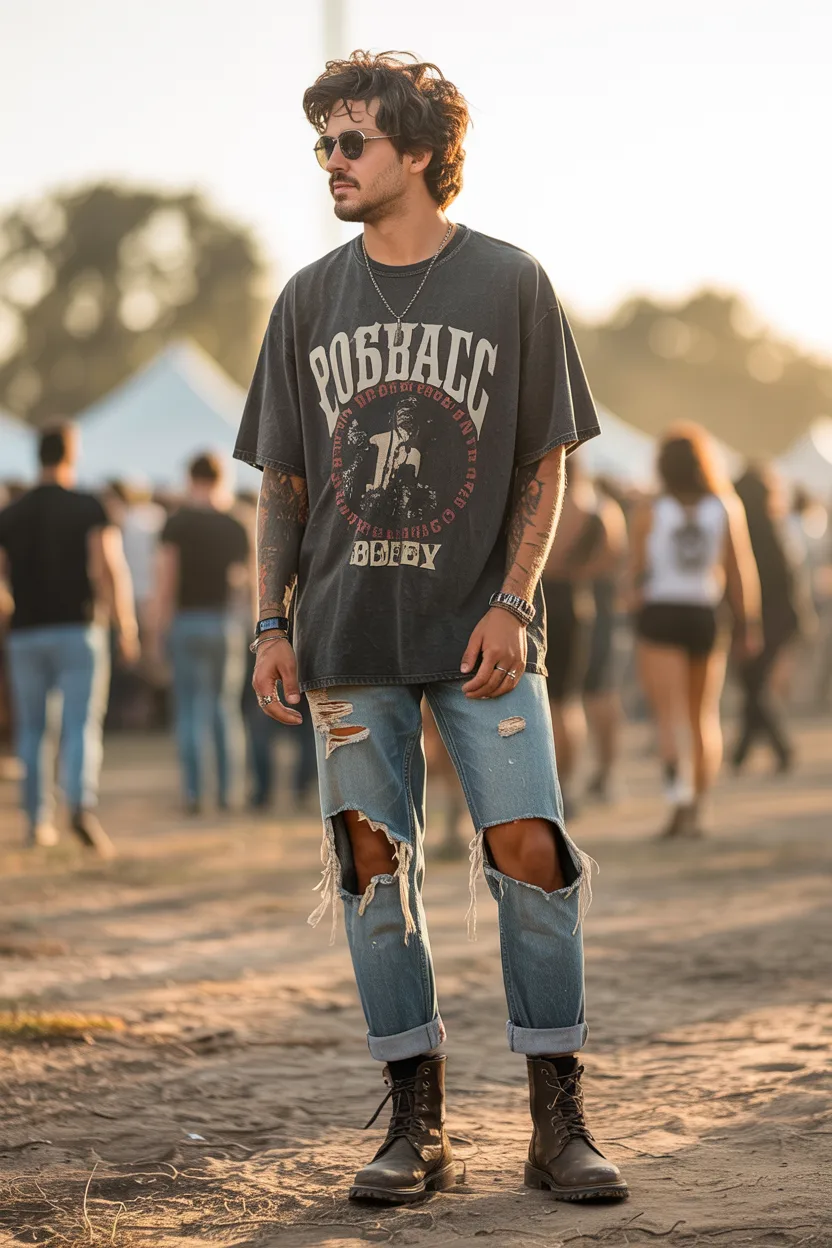 The Vintage Band Tee and Distressed Denim
