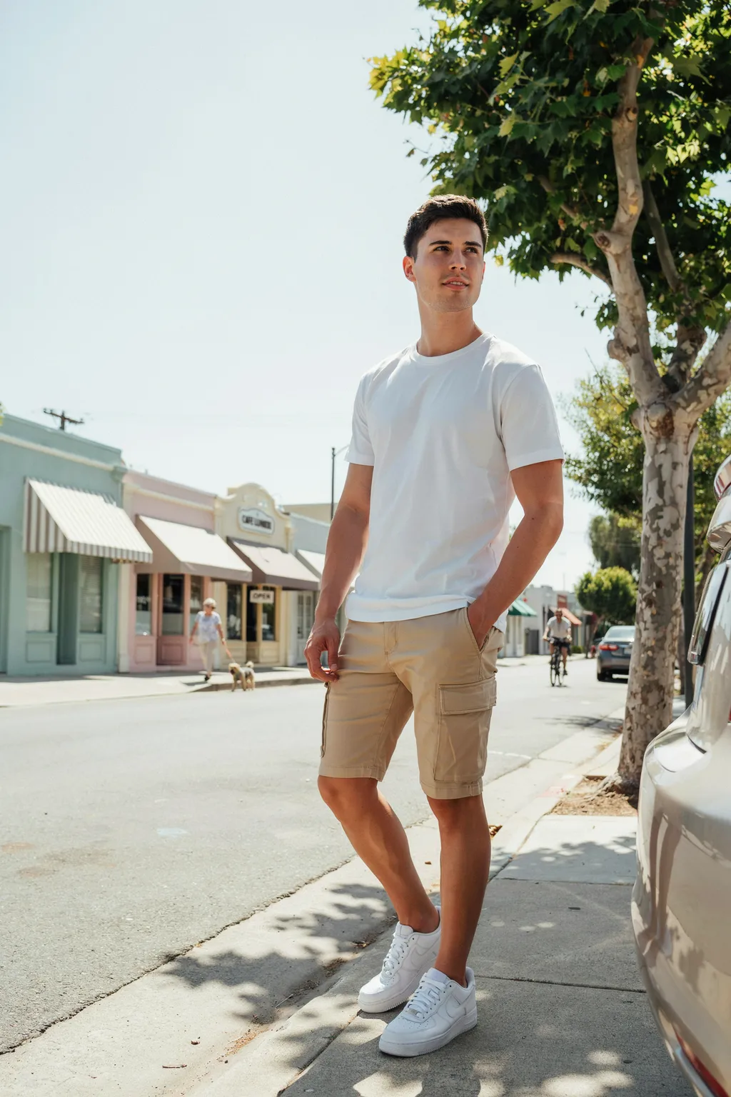 White Tee and Cargo Shorts Outfit Combinations for Men