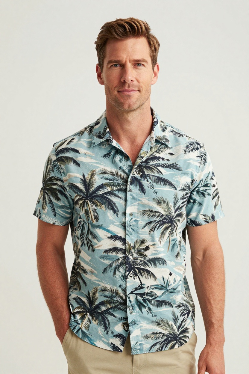 17. Tropical Print Camp Collar Shirt