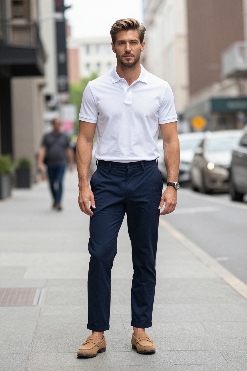 2. Navy Chino Shorts and Polo