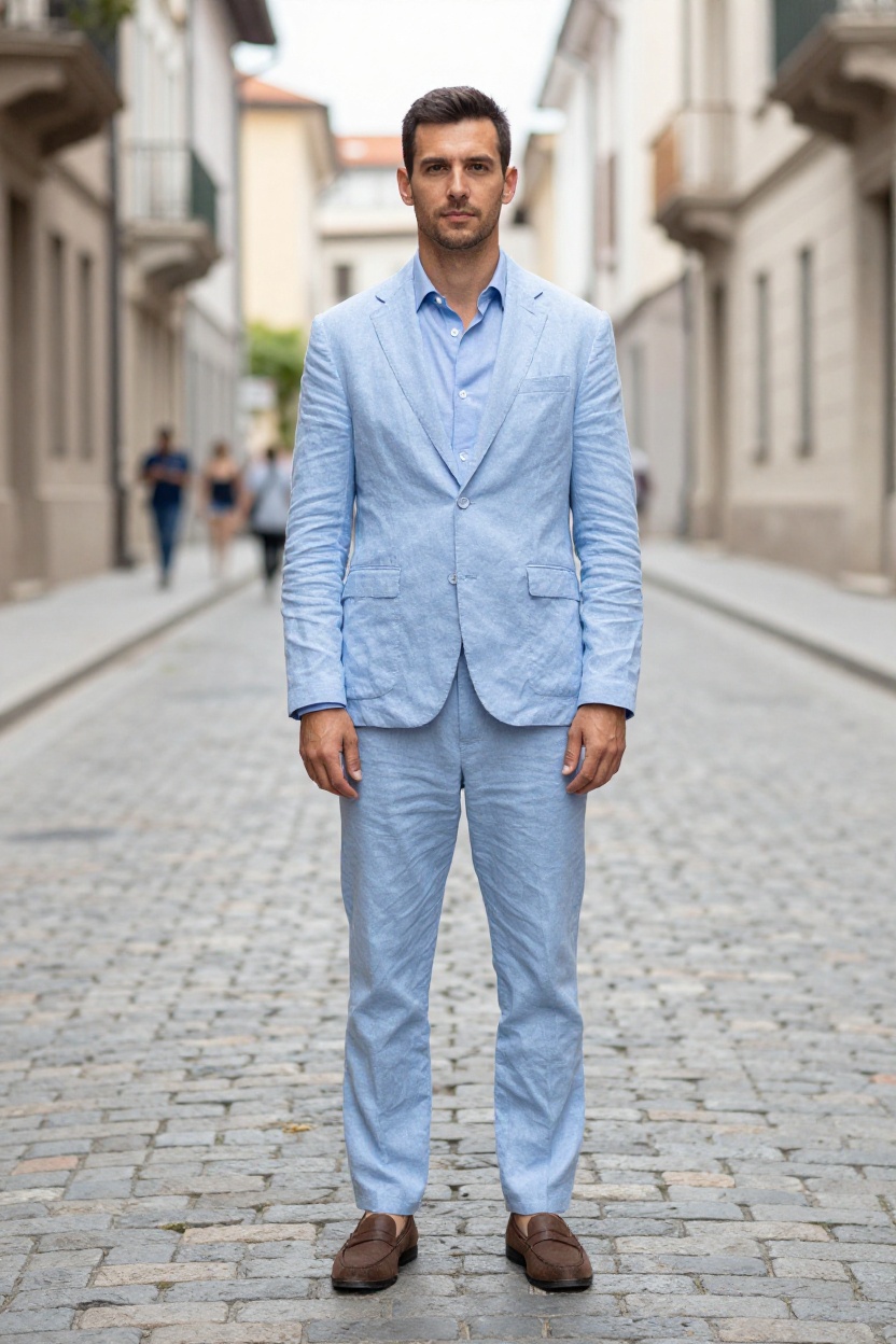 5. Lightweight Linen Suit in Sand