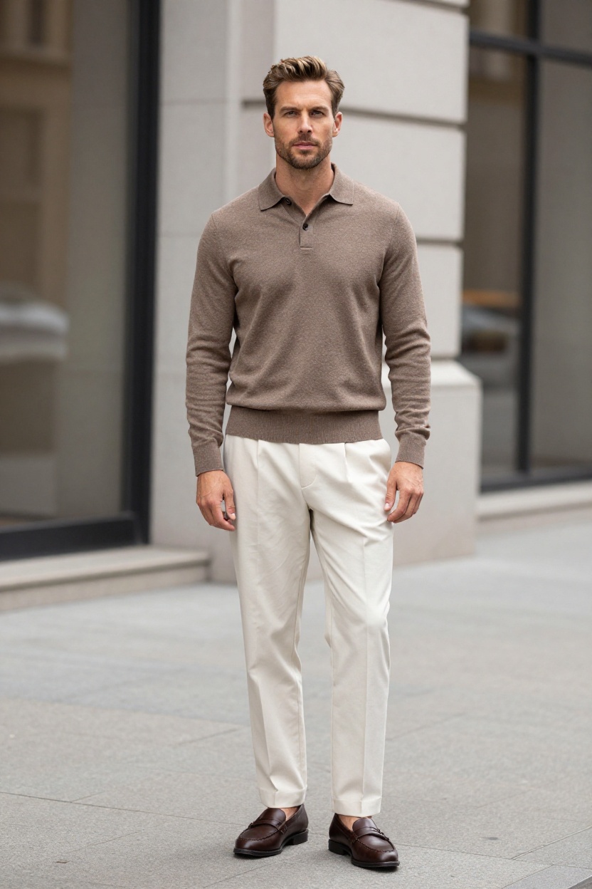 Knit Polo and Pleated Trousers