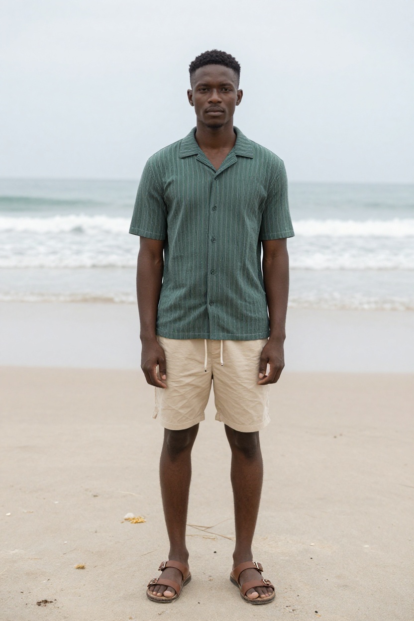 Striped Camp Collar Shirt and Drawstring Shorts