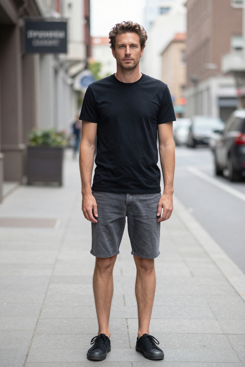 Monochromatic Tee and Denim Shorts