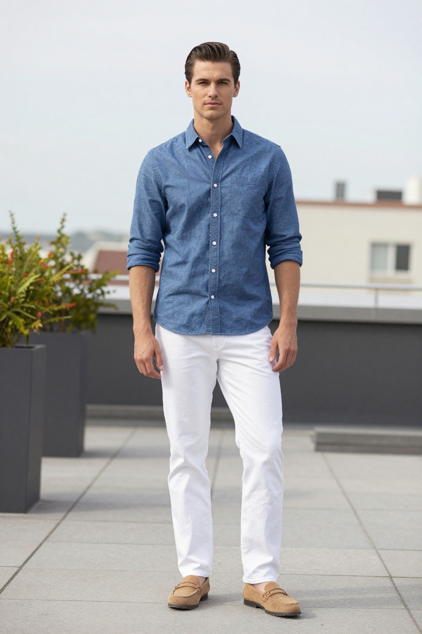 Chambray Shirt and White Denim