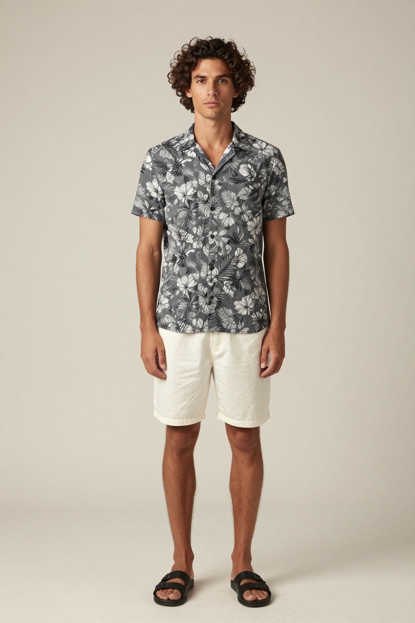 Floral Hawaiian Shirt and Cotton Shorts