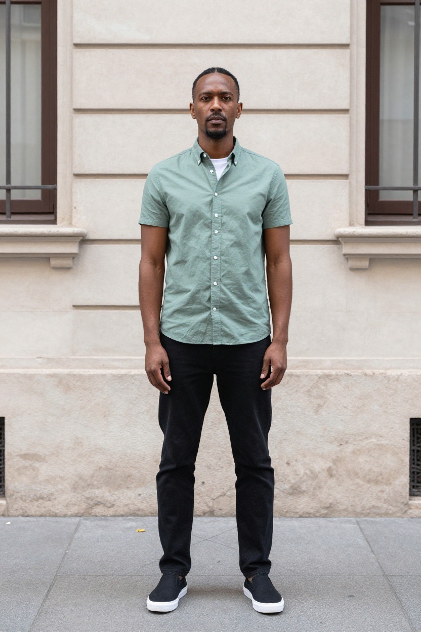 T-Shirt, Unbuttoned Short-Sleeve Shirt, and Denim