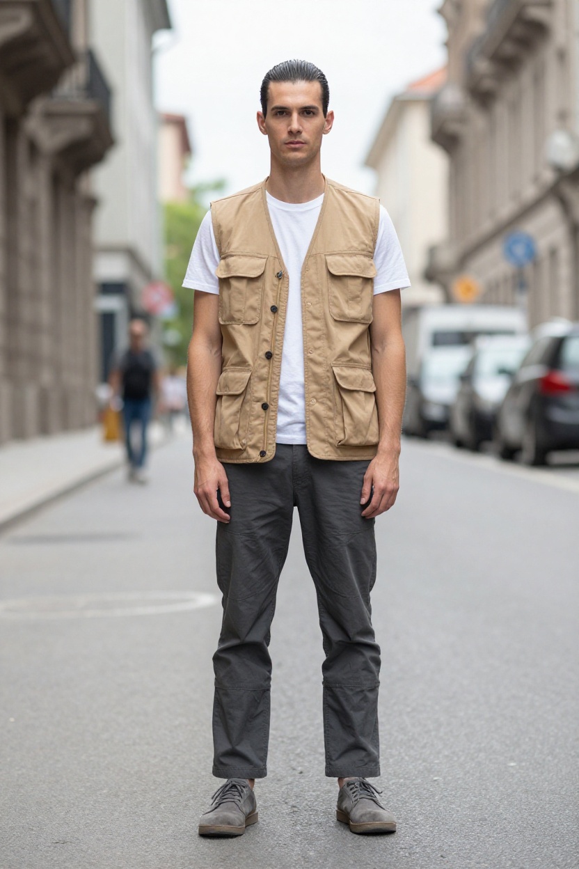 Utility Vest, Tee, and Carpenter Shorts