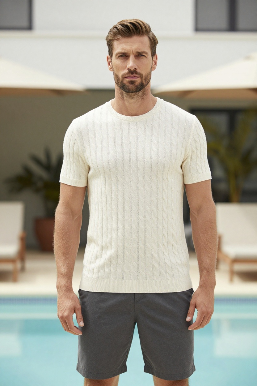 Cable-Knit Tee and Tailored Shorts