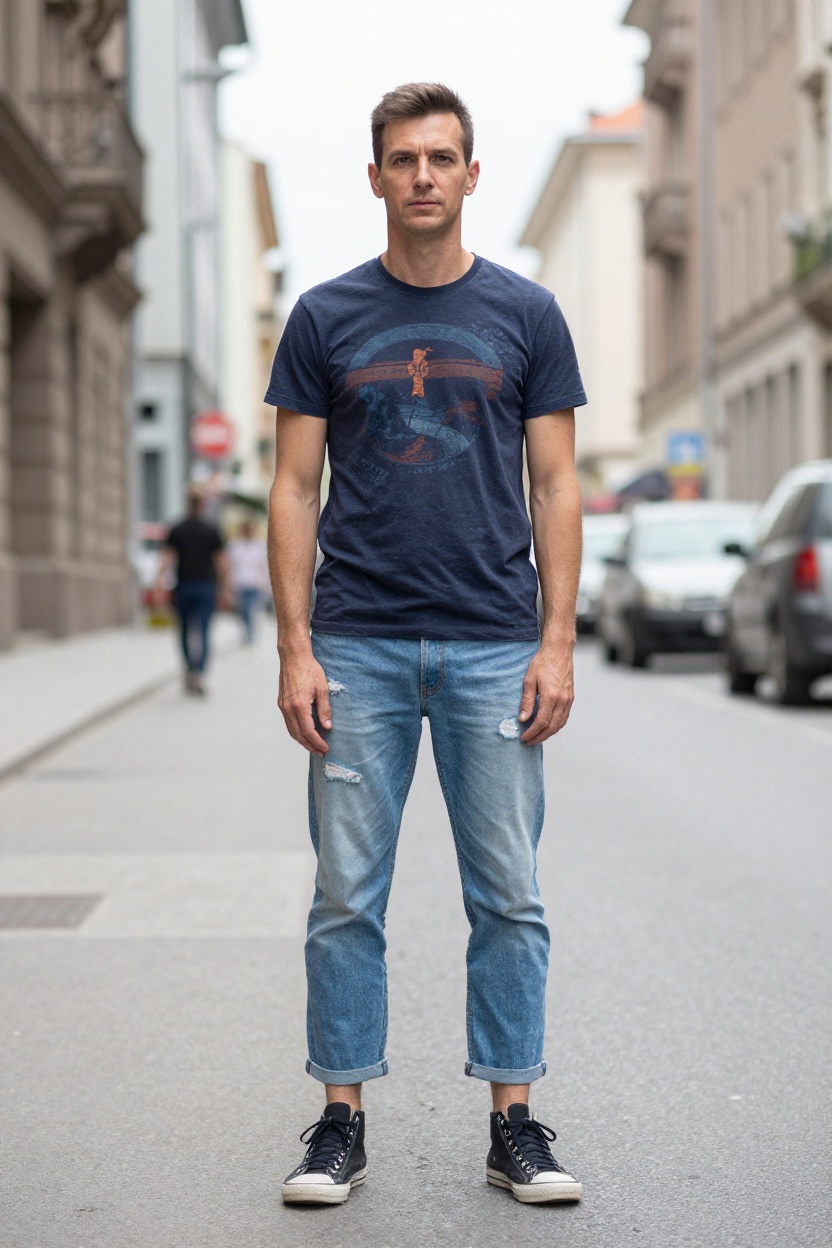 5. Graphic Tee and Distressed Denim