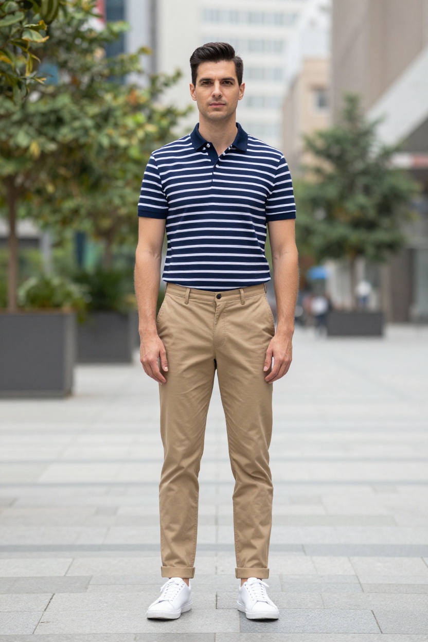 2. Striped Polo and Tailored Chinos
