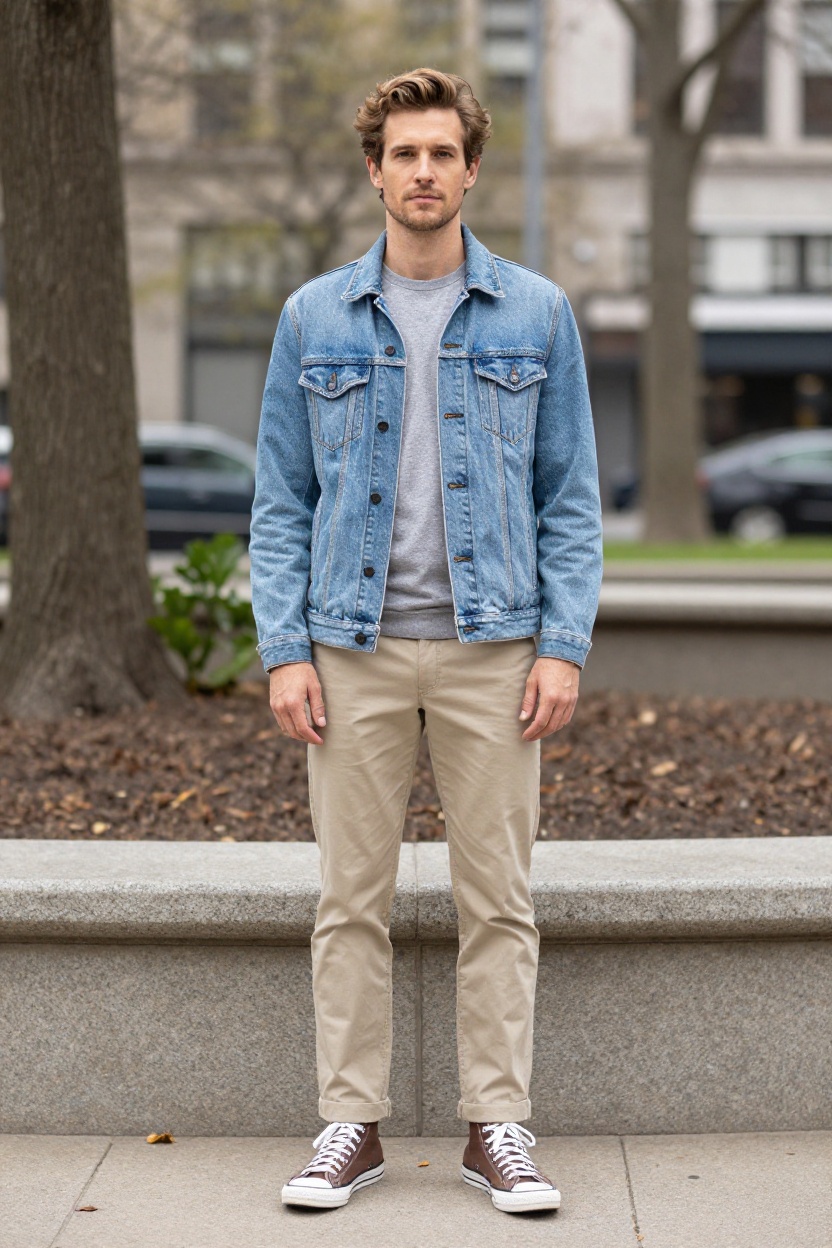 11. Denim Jacket and Light Chinos