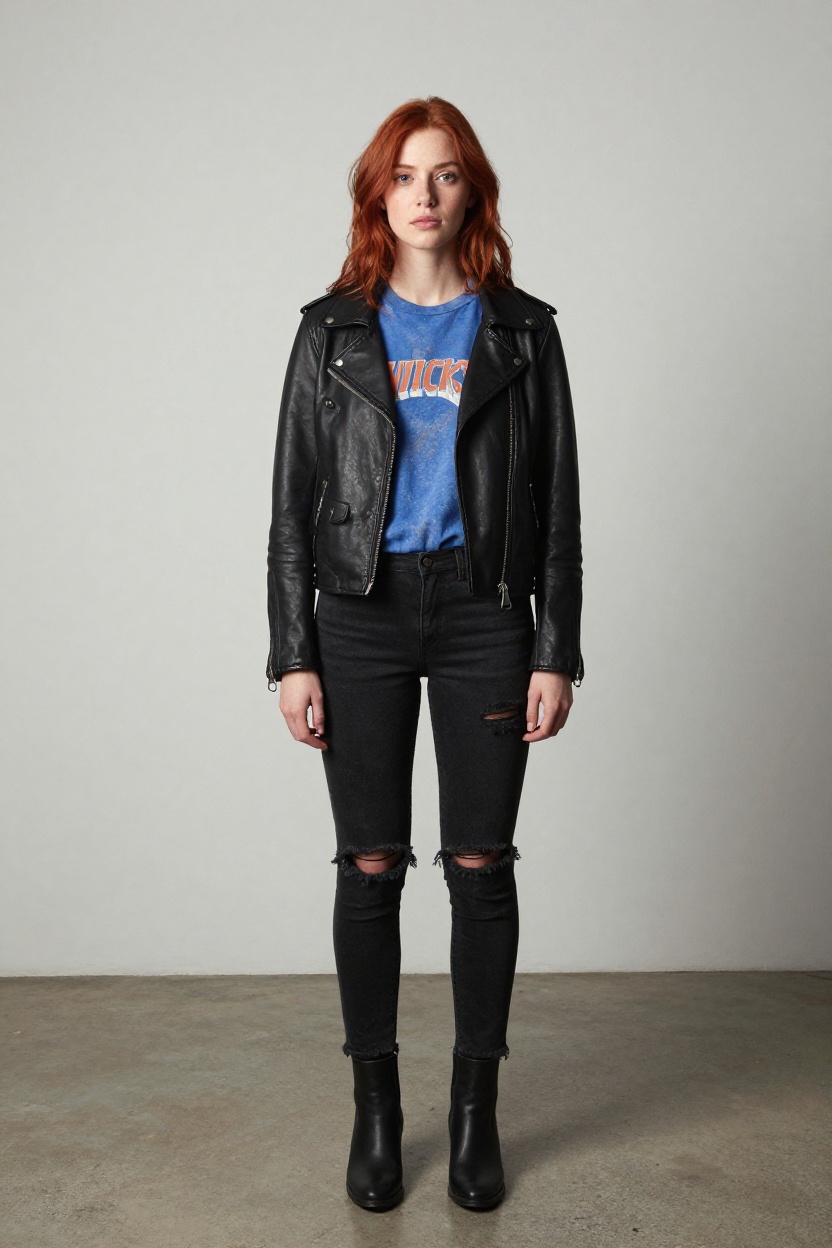 15. Leather Jacket with a Vintage Knicks Tee