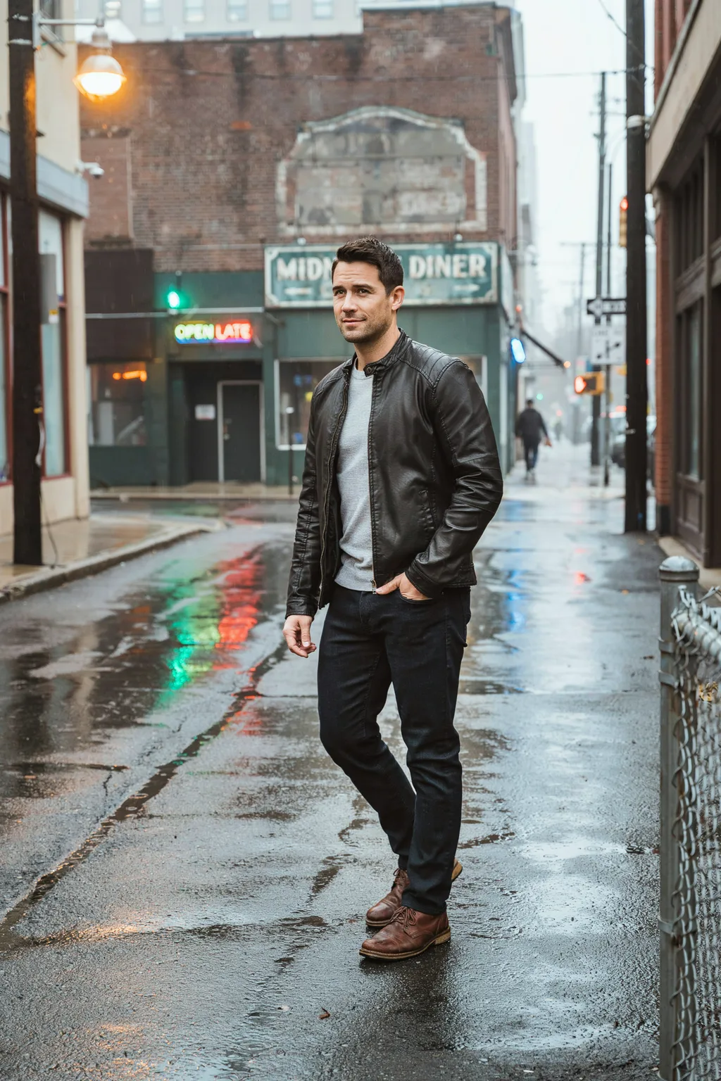 Leather Jacket with Dark Jeans