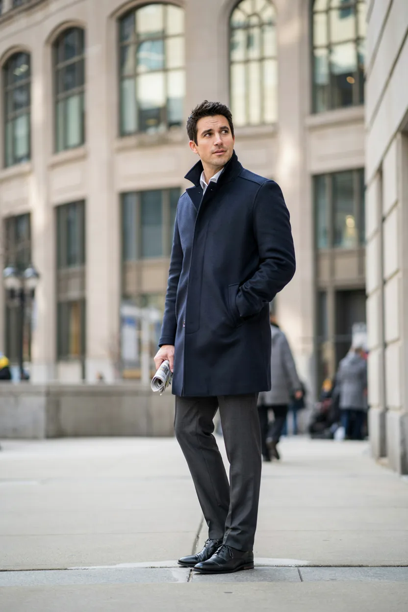 Navy Overcoat with Charcoal Trousers
